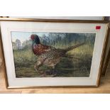 James Renny Watercolour "Cock and Hen Pheasant in Winter Woodland" actual picture "26 3/4"x16 1/4".