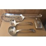 Lot of Vintage Silver Items - Silver Slice-Ladles and Flask - 400 grams.