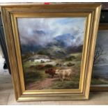 Henry Garland signed Oil on Canvas "The Drovers Rest - Argyllshire" actual Oil 29 1/2" x 23 1/2".