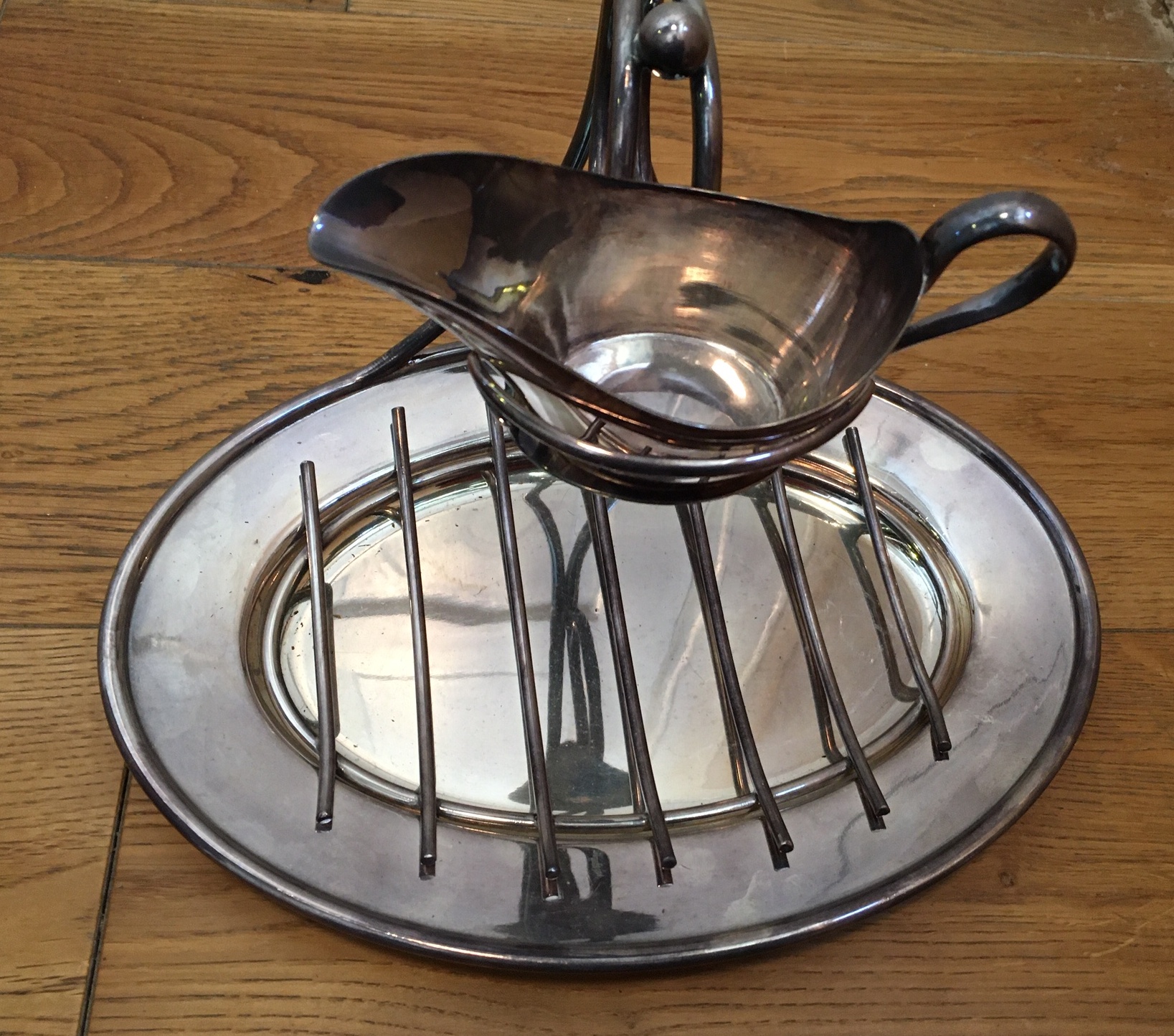 Lot of 3 Items of Silver Plate - Meat Platter/Cover-Ice Bucket and Sauce Server. - Image 6 of 9