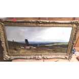 Archibald David Reid Oil on Canvas Landscape Painting of Sheep and Standing Stones - Oil 36" x 18".
