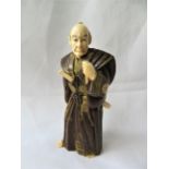 Antique Meiji Period Shibyama Figure of a Samurai Warrior with Mother of Pearl -signature to base.