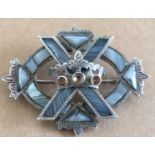 Antique Scottish White Metal and Agate Brooch - 60mm x 41mm.