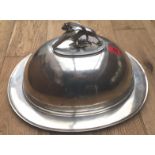 1930s Harold Nielsen for Georg Jensen Silver Platter/Mazarine and Figural Bird Cover - 3.95 kilos.