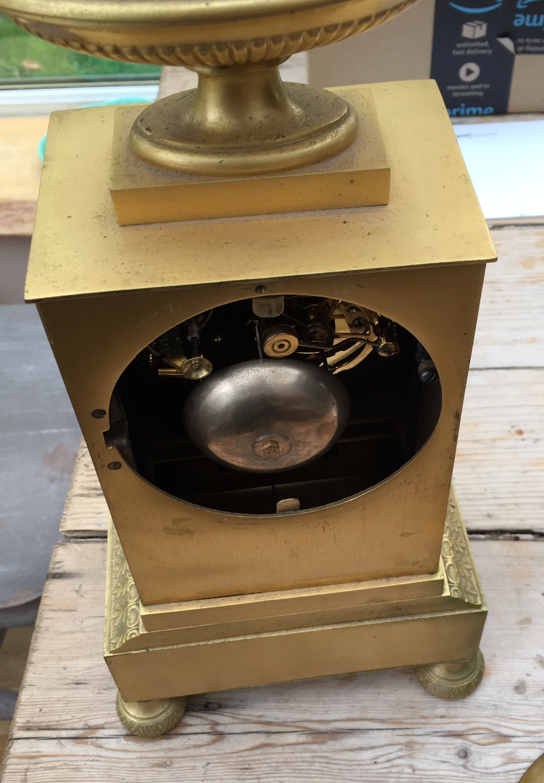 Antique Yellow Metal French Clock - 12" x 6 1/2". - Image 3 of 5