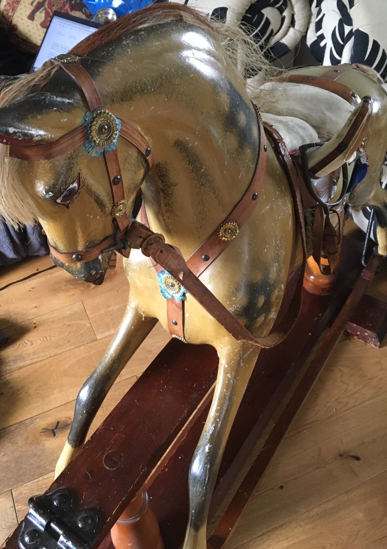 F H Ayres attributed Antique Rocking Horse with stamped 1880 patent - Stand 50" long - height 39.5" - Image 5 of 28