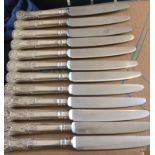 Lot of 12 Silver Handled Knives 8.9" long by CJV with London Hallmarks.