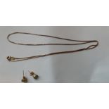 9 ct Gold Chain - 22" long (2.8 grams) and Gold Earrings 0.95 grams.