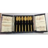 Boxed Set of Vintage Silver and Yellow Enamel Spoons 3 3/4" long.