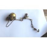 Antique Brass articulated Skull ( 1 3/4" x 1") and Skeletal Hand Pocket Watch Chain/ Fob - 10" long.