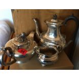 Lot of Silver Coffee Pot and Sugar Bowl plus Silver Acorn Teapot. - 1580 grams.