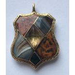 Antique Scottish Yellow Metal and Agate Mourning Locket - 32mm x 20mm.