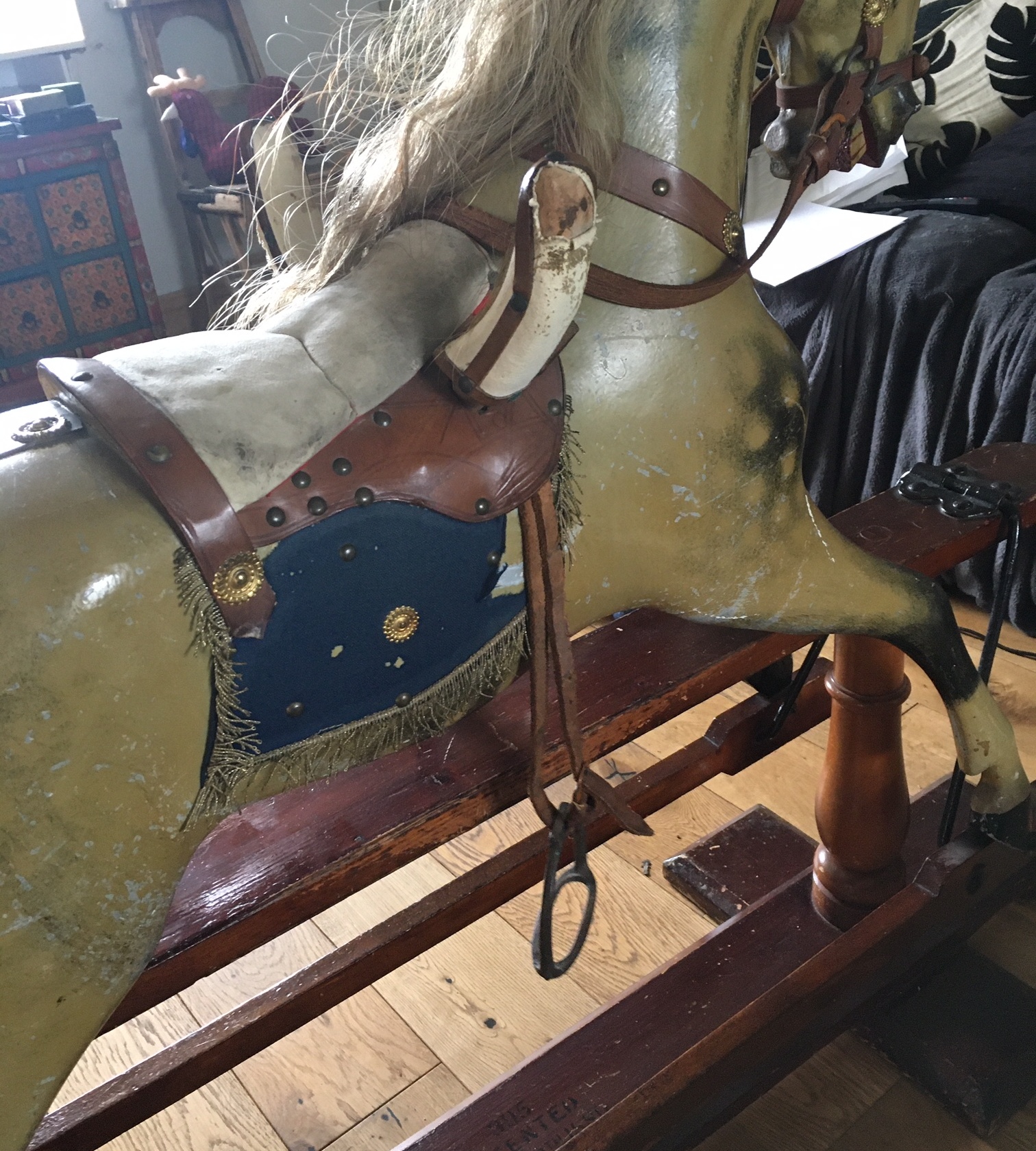 F H Ayres attributed Antique Rocking Horse with stamped 1880 patent - Stand 50" long - height 39.5" - Image 21 of 28