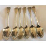 Set of 6 Georgian Scottish Silver Dessert Spoons by AH/JWH Edinburgh 1819 - 6 3/4" - 183 grams.