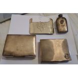 Lot of Silver Belt Buckle, 2 Silver Cigarette Cases and Silver Flask.