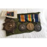 WW1 BWM&Victory plus Naval Long Service Medal to the Royal Marines + Cap Badge.