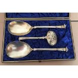 Victorian Cased Set of 3 Silver Spoons - 7 7/8" and 5 3/8* - 186 grams.