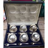 Vintage Boxed Garrard Co Ltd set of 6 Silver Walker&Hall Dishes with Spoons - 1900 grams.