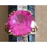 Yellow Metal and Pink Stone Ring - UK size P 1/2 - 8.4 grams.