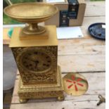 Antique Yellow Metal French Clock - 12" x 6 1/2".