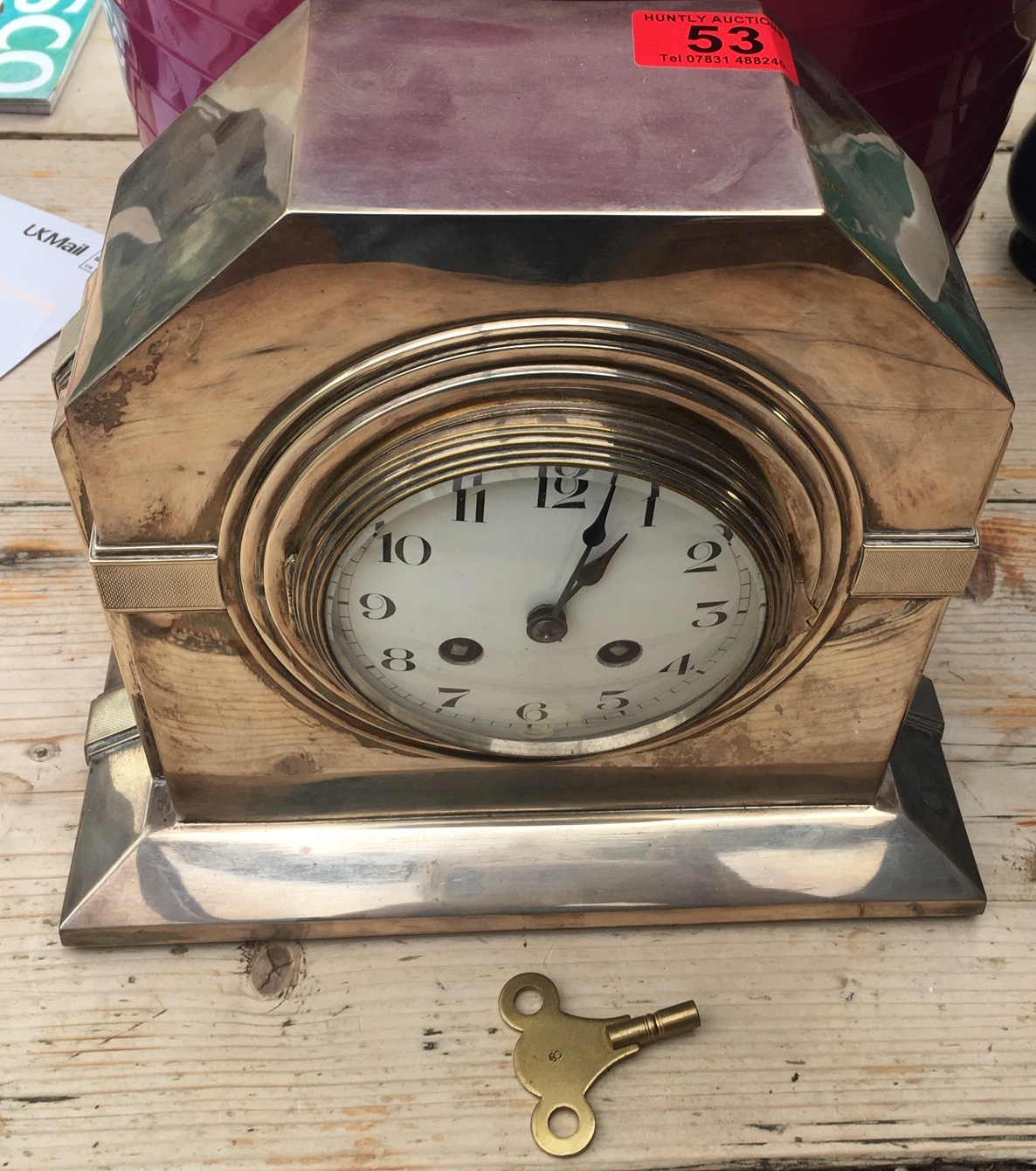 Vintage Silver Cased Walker&Hall Chiming Clock with French Movement - 10 1/4" x 9 1/4" x 4 3/4".