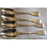 2 Pairs of Silver Tablespoons by Emanuel 1829 (9" long) and by Hayne&Carter 1837 ( 8 3/4") 281 gram