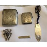 Lot of Silver Cigarette Case,Silver Vests,Silver Scottish Brooch, Silver Book Mark, Silver Clip.