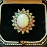 Vintage 9ct Gold Opal Ring - UK size N 1/2 - head size 22mm diameter - 6.4 grams.