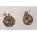 Vintage Pair of Shetland Silver 9 karat Gold Three Nornes Earrings - 22mm diameter - 4.7 grams.