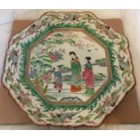 Antique Chinese Octaganal Charger - 43.8cm diameter.