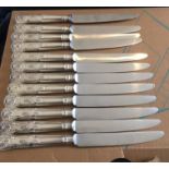 Lot of 12 Silver Handled Knives 9.9" long by CJV with London Hallmarks.