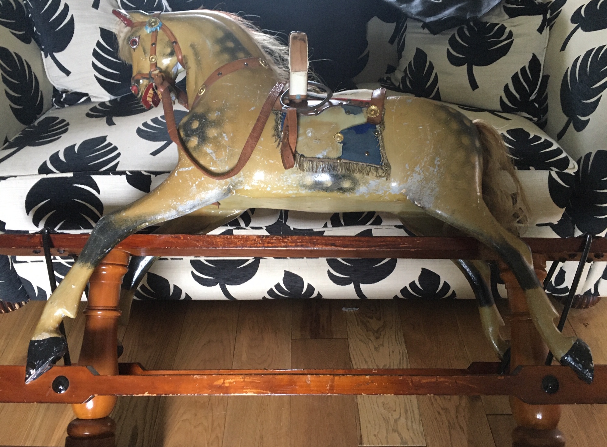 F H Ayres attributed Antique Rocking Horse with stamped 1880 patent - Stand 50" long - height 39.5" - Image 14 of 28