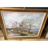 Donald M Shearer signed Oil on Canvas Highland Scene - actual Oil 29" x 23 1/2".