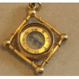 Antique Yellow Metal Compass Watch Fob - 32mm x 32mm - 8.5 grams.