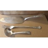 Garrard&Co Ltd Solid Silver Small Sifter 5 1/2", Pickle Fork 8 1/4" and Fish Slice 10 1/8 -232grams.