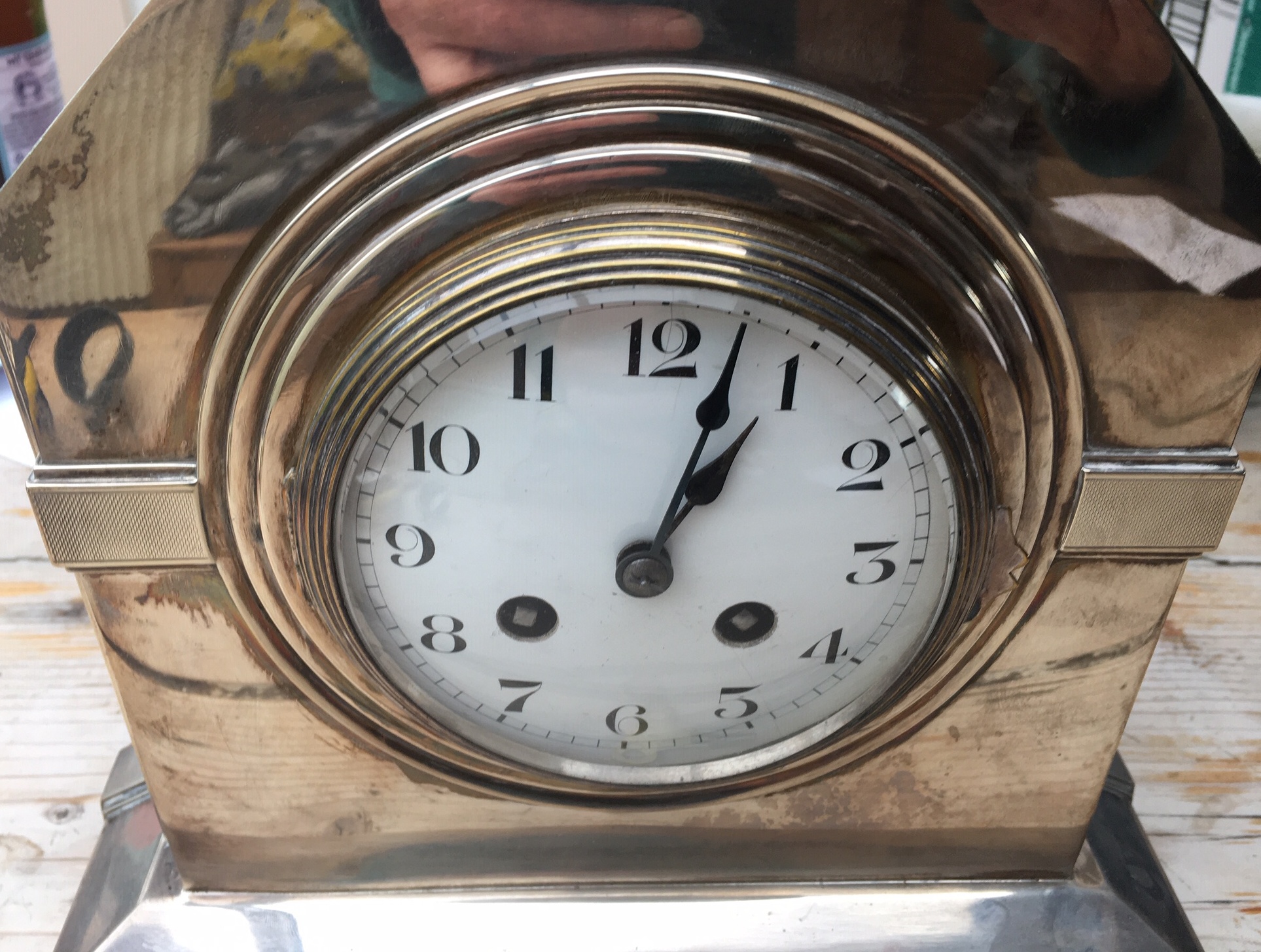 Vintage Silver Cased Walker&Hall Chiming Clock with French Movement - 10 1/4" x 9 1/4" x 4 3/4". - Image 2 of 13