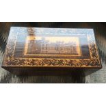 Antique Tunbridgeware Box with central Panel of State Appartments Windsor Castle-13" x6 3/8"x6 1/4"