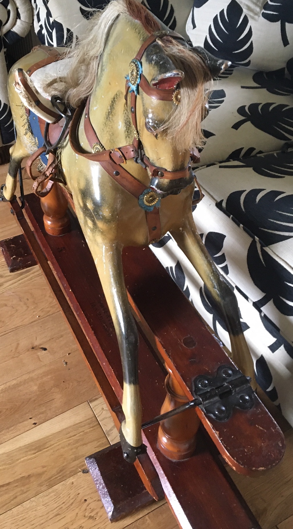 F H Ayres attributed Antique Rocking Horse with stamped 1880 patent - Stand 50" long - height 39.5" - Image 4 of 28