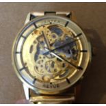 Vintage Gold Plated Vertex Revue Skeleton Watch - 35mm case - working order.
