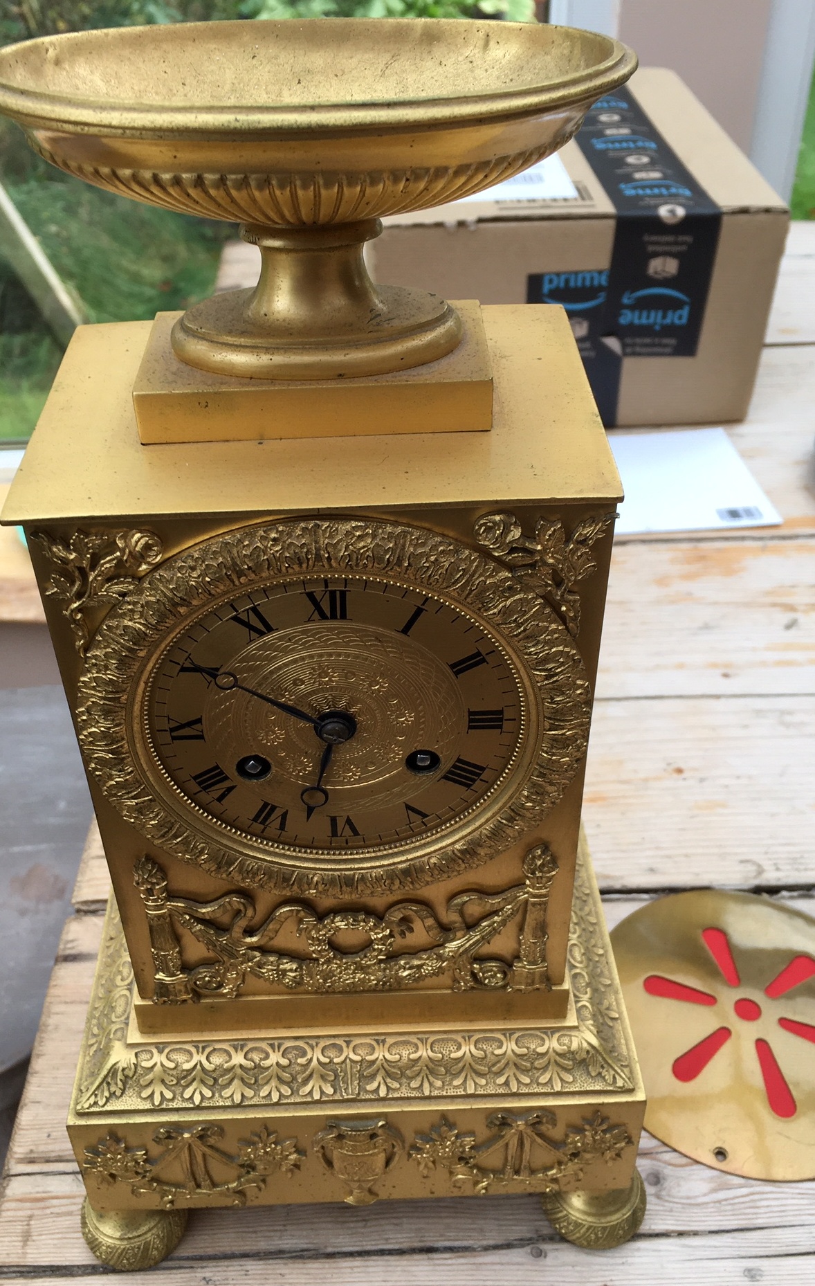 Antique Yellow Metal French Clock - 12" x 6 1/2". - Image 2 of 5