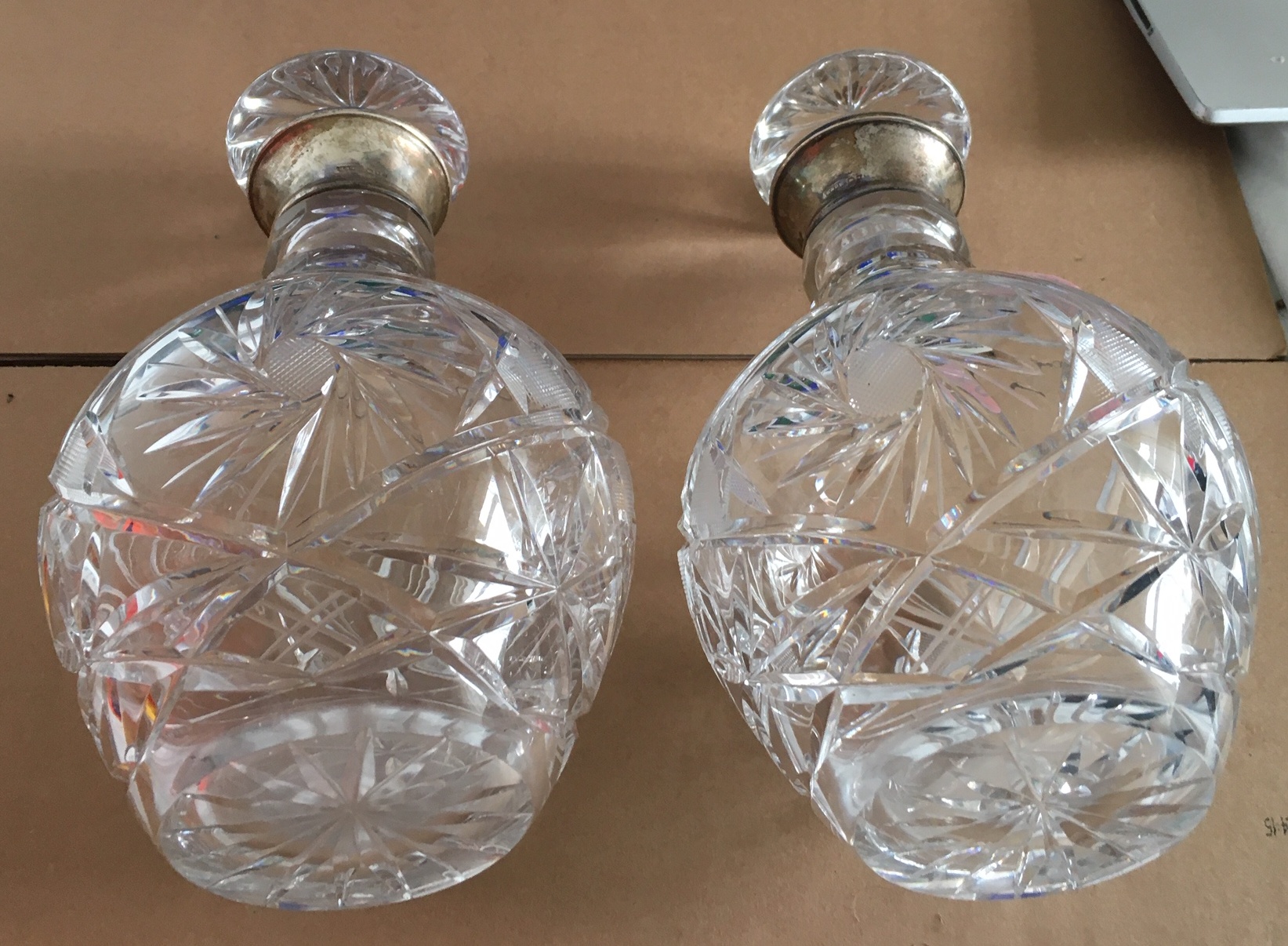 Pair of Vintage Silver Collared Crystal Decanter 9 3/4" tall and 5 1/2" at the widest. - Image 2 of 7