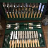 Vintage Oak Cased Lot of 112 pieces of silver plated Cutlery.