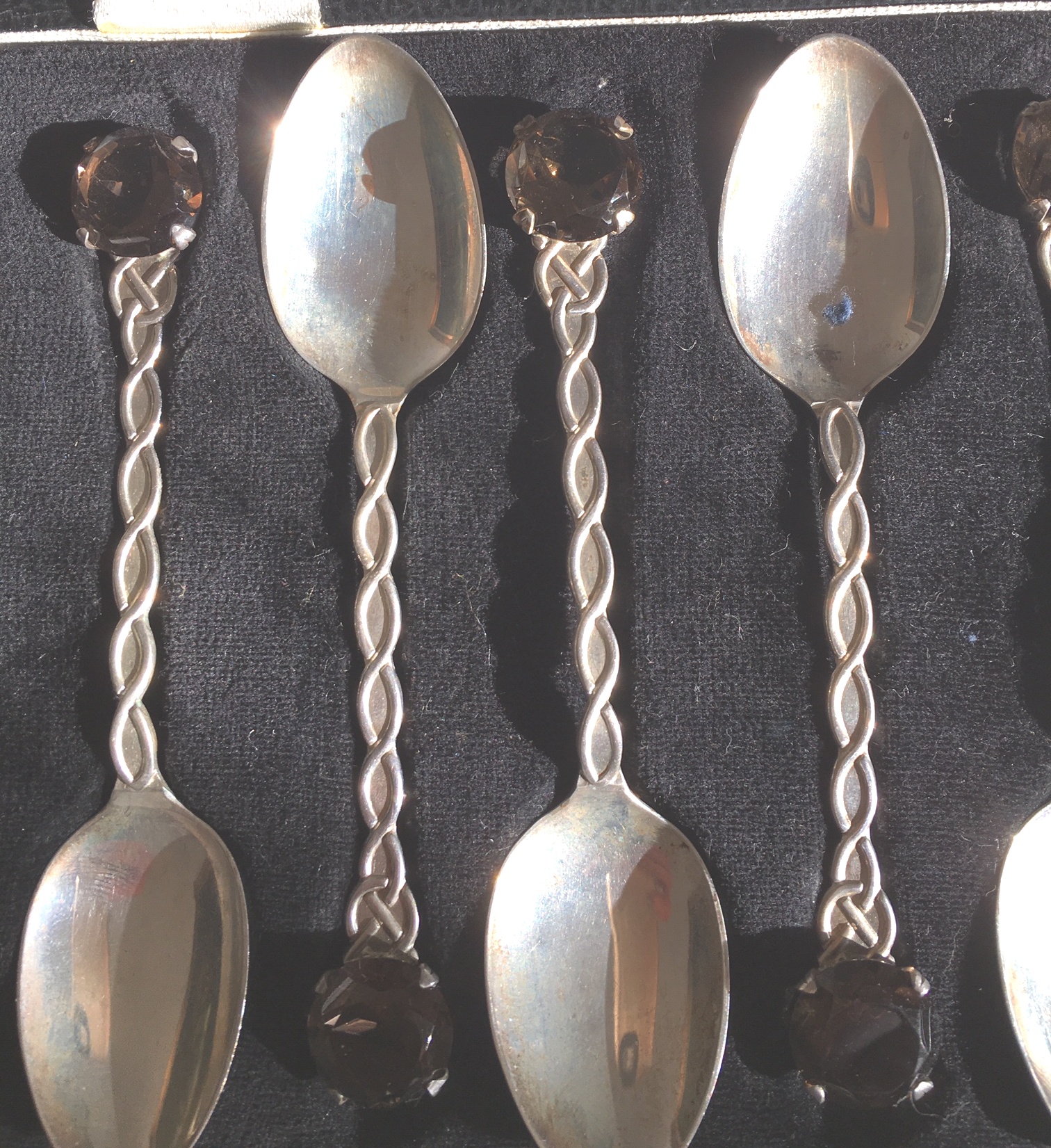 John Fraser Inverness Vintage Boxed Set of Silver and Citrine Topped Spoons - 4 3/4" long. - Image 2 of 3