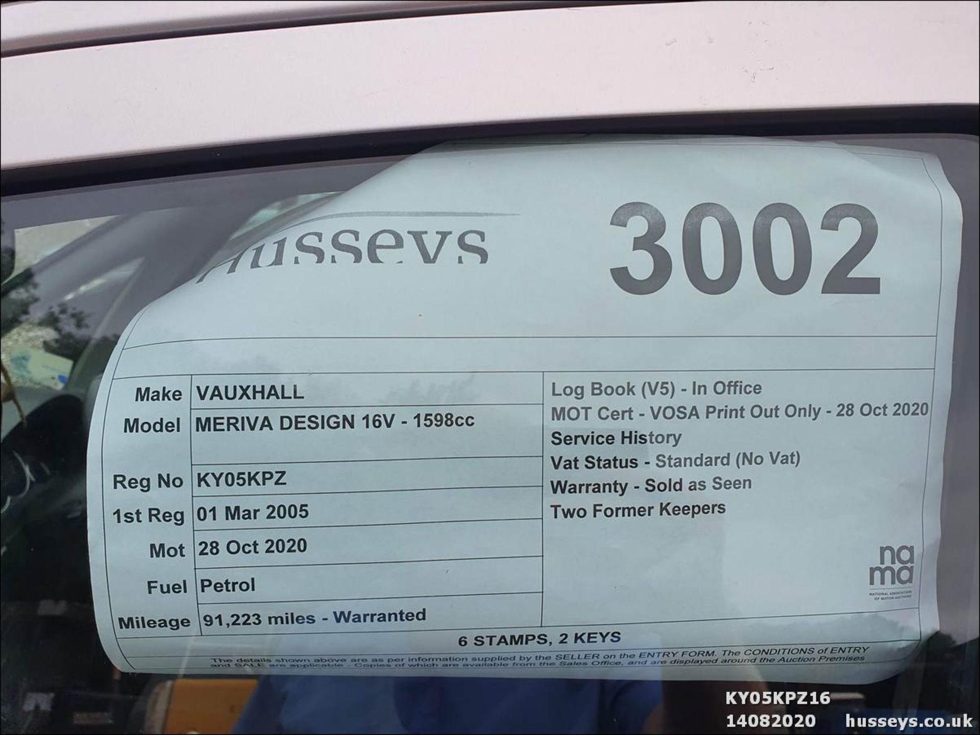 05/05 VAUXHALL MERIVA DESIGN 16V - 1598cc 5dr MPV (Silver, 91k) - Image 16 of 16