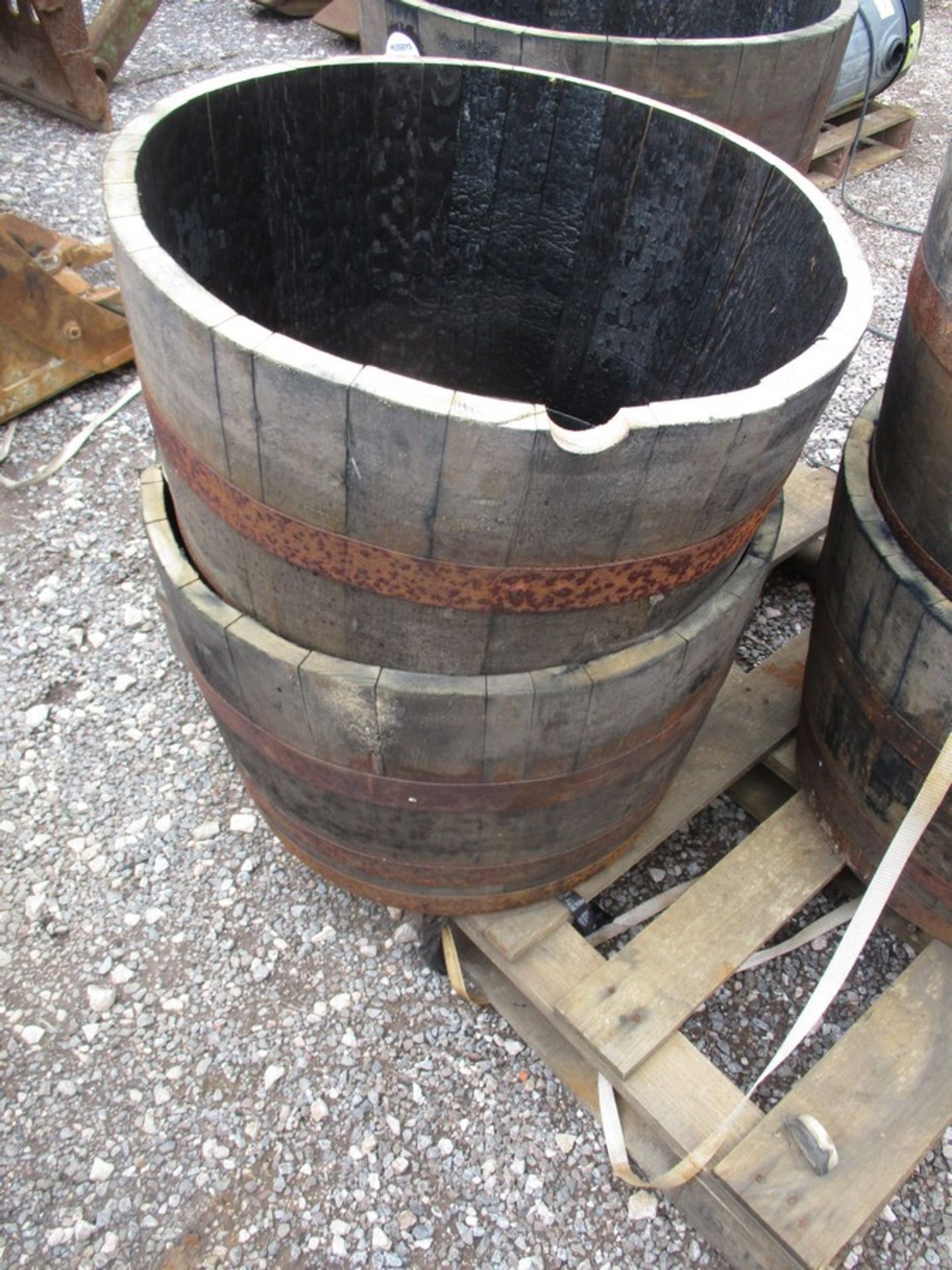 2 HALF OAK BARREL PLANTERS