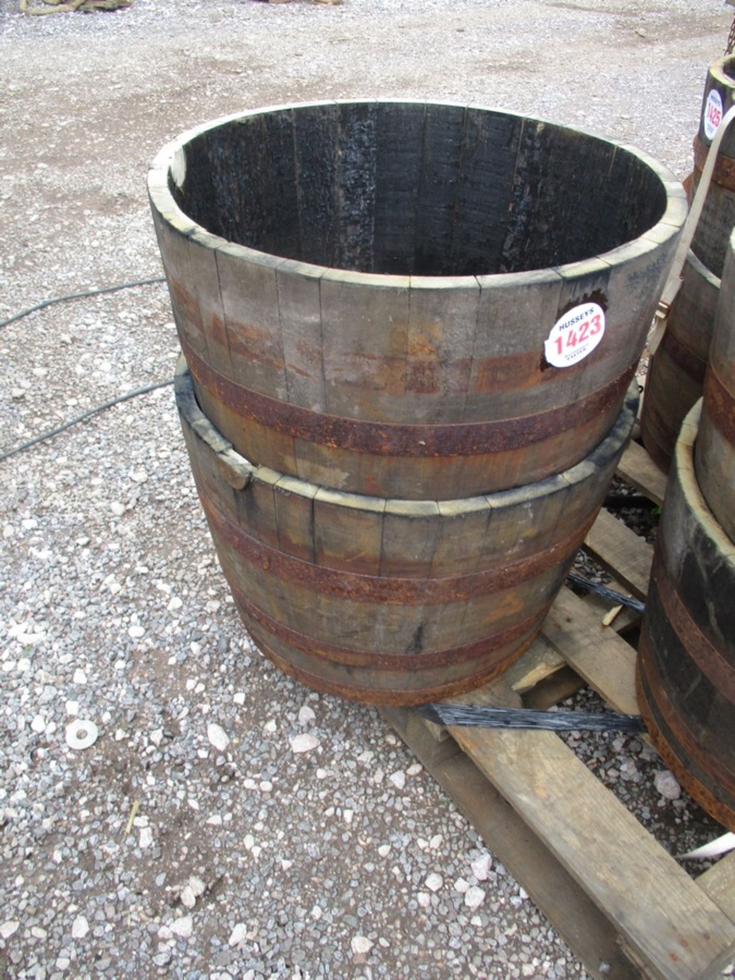 2 HALF OAK BARREL PLANTERS