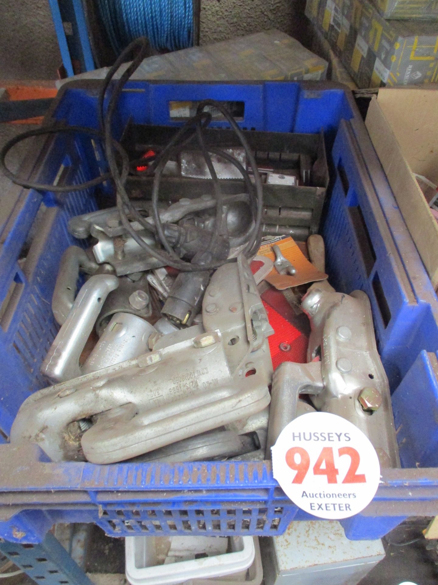 BOX OF HITCHES & TRAILER PARTS