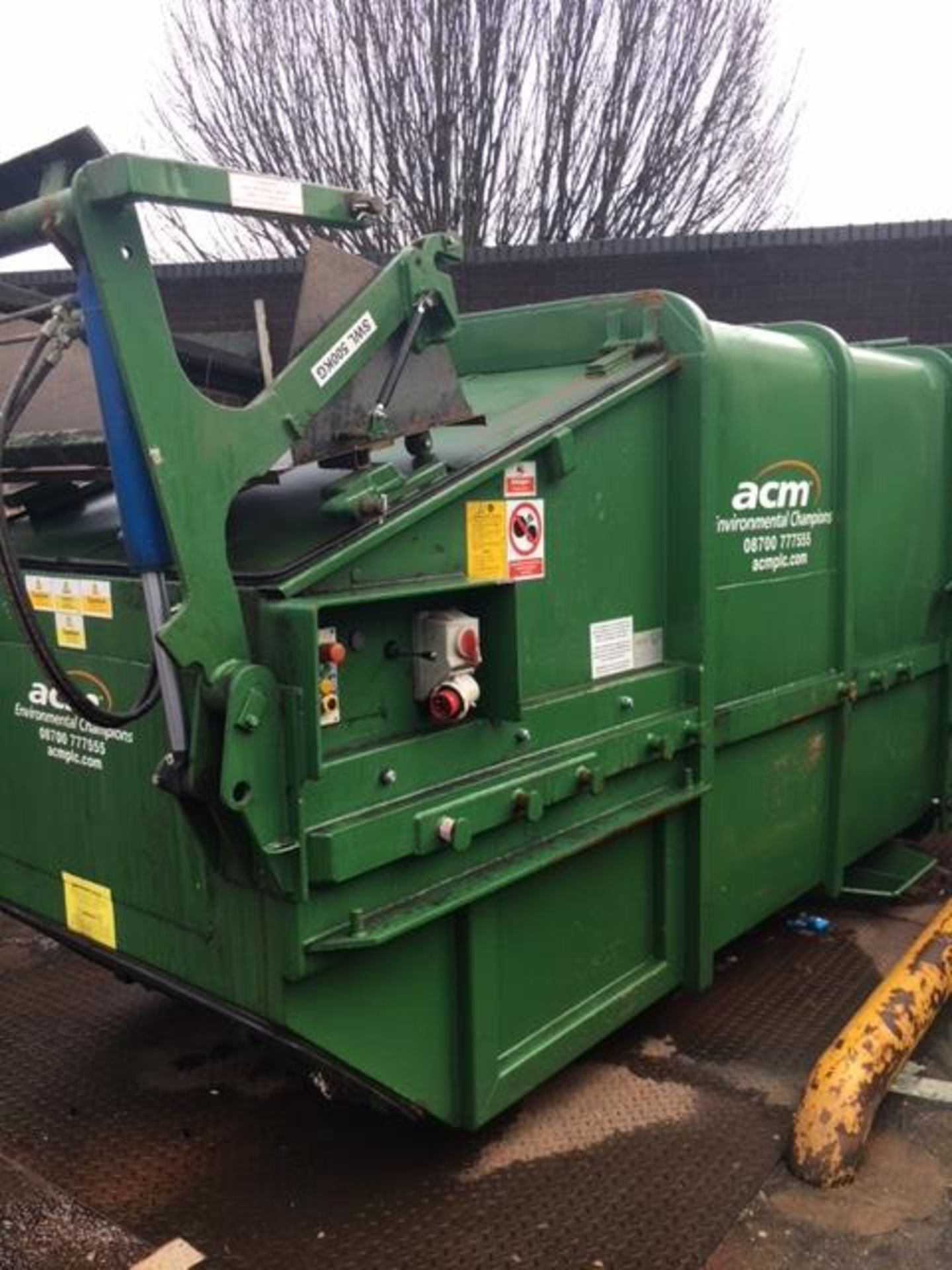 ACM 2013 waste compactor skip complete with bin lift, little use in working order