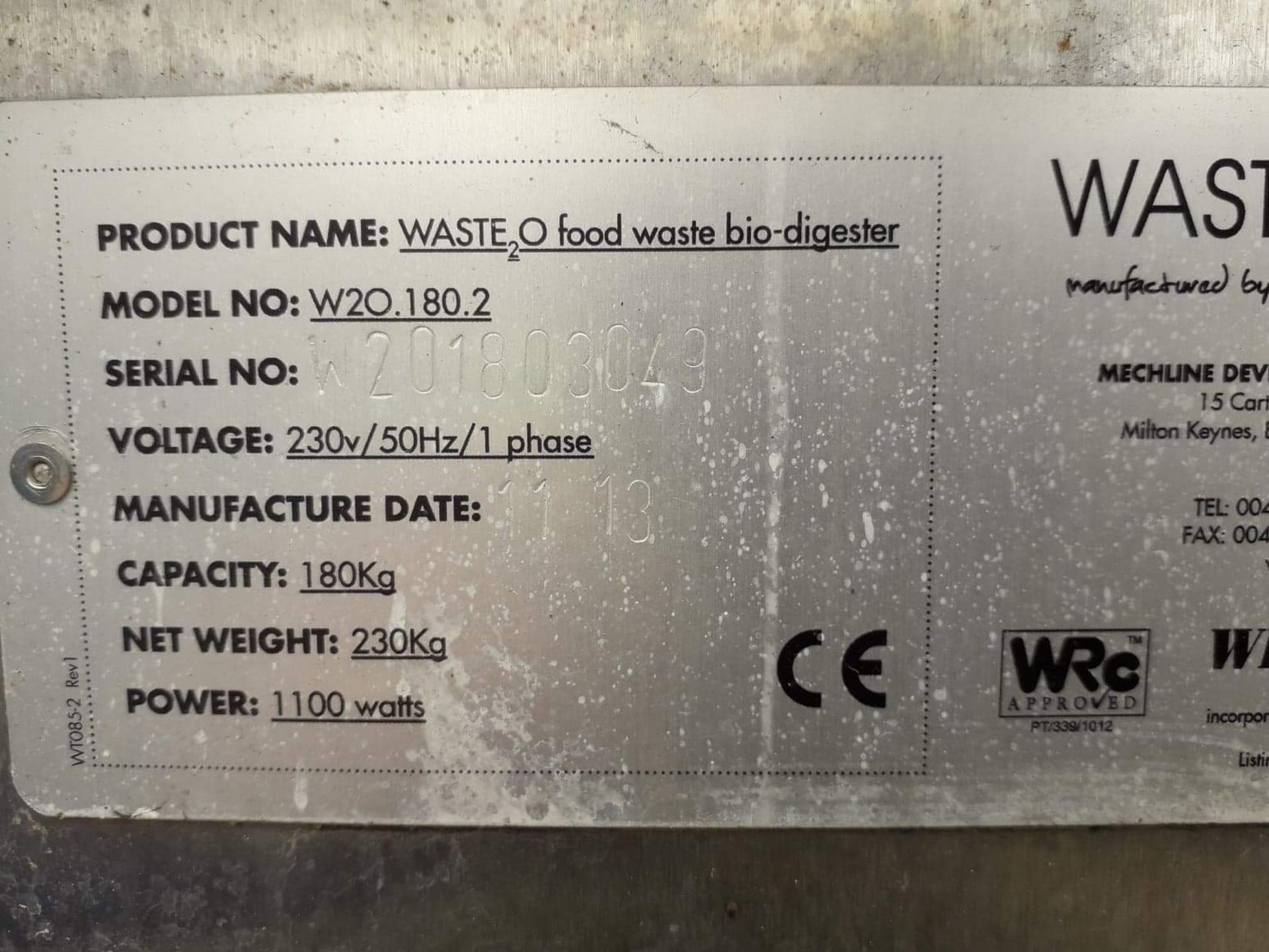 Mechline Waste 2 O Food waste digesters x 3 2013 2 in serviceable order 1 for parts or repair - Image 3 of 4