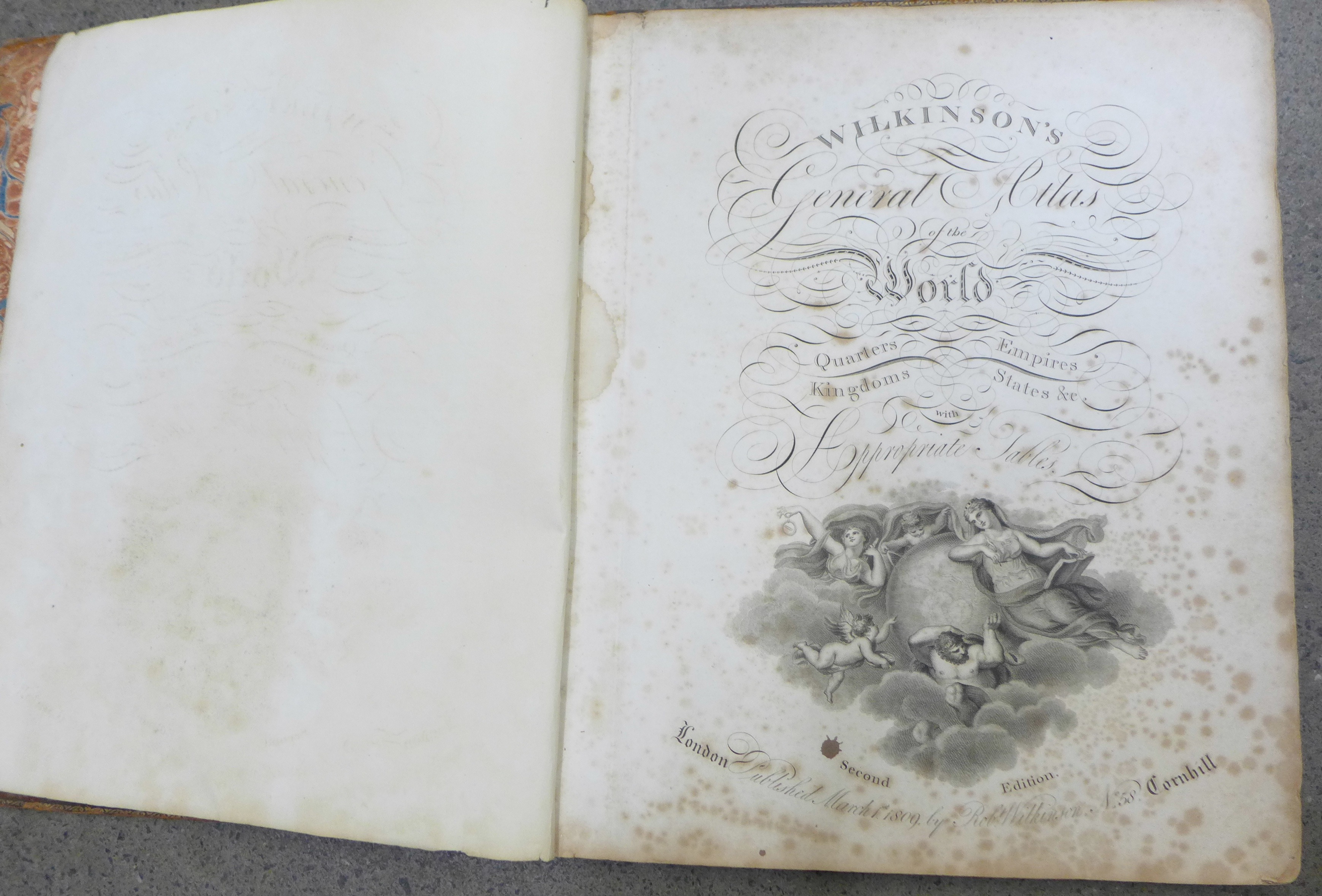 A Wilkinson's General Atlas of the World, Second Edition, with hand tinted maps, boards loose